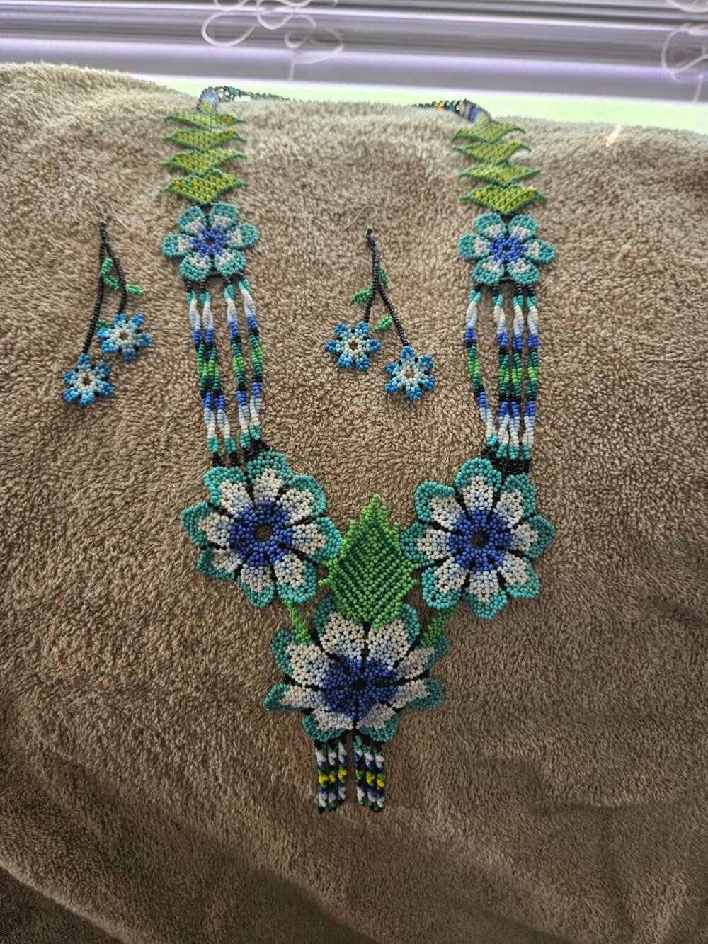 Hand made beaded necklace and earrings set